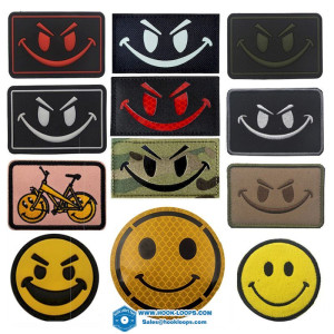 Funny Smiley Face Embroidered Patch Smile Hook and Loop Fastener IR Reflective Sewing on Patches Badge for Clothing Backpack